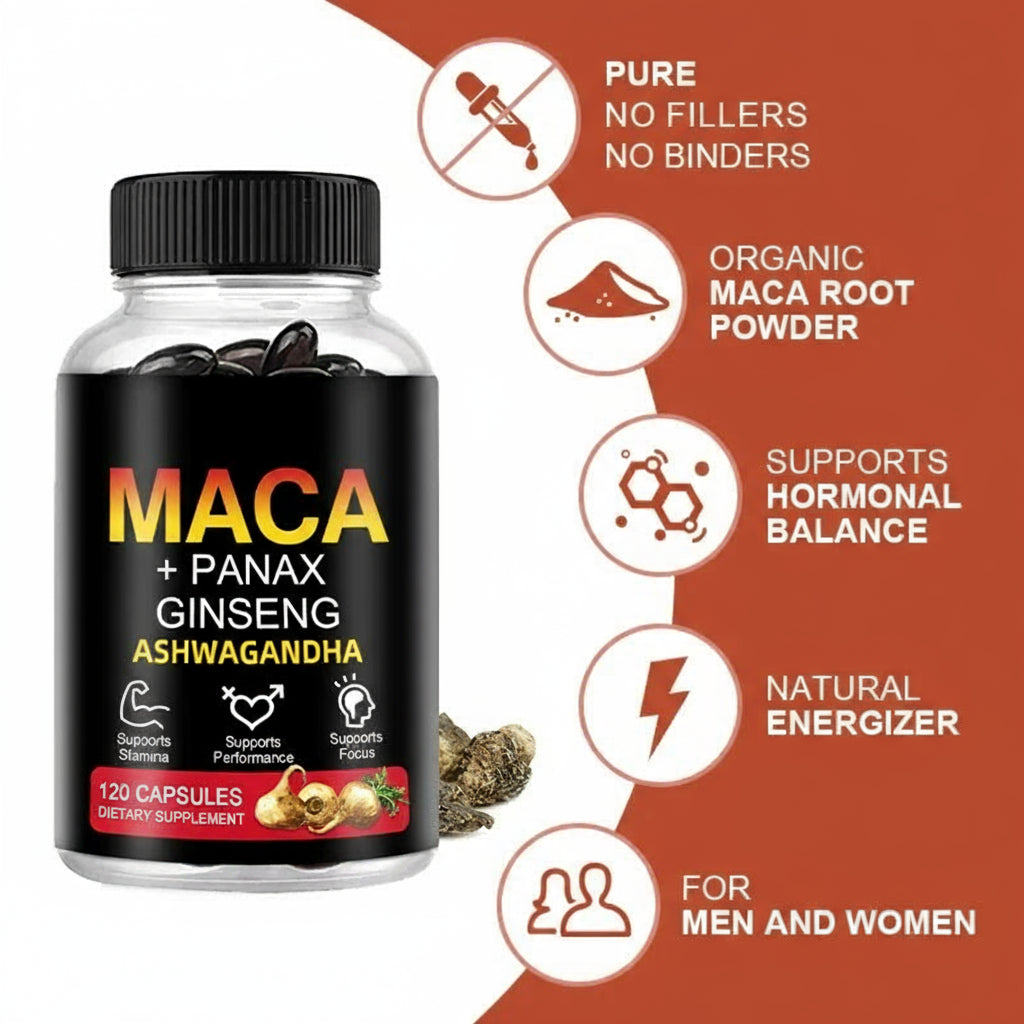 Maca Noire du Pérou & Ginseng Panax – Formule Traditionnelle Naturelle (120 Gélules)